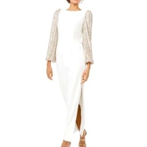 Eliza J CREPE V-BACK DRESS WITH SEQUIN LONG SLEEVES   NEW W/TAG